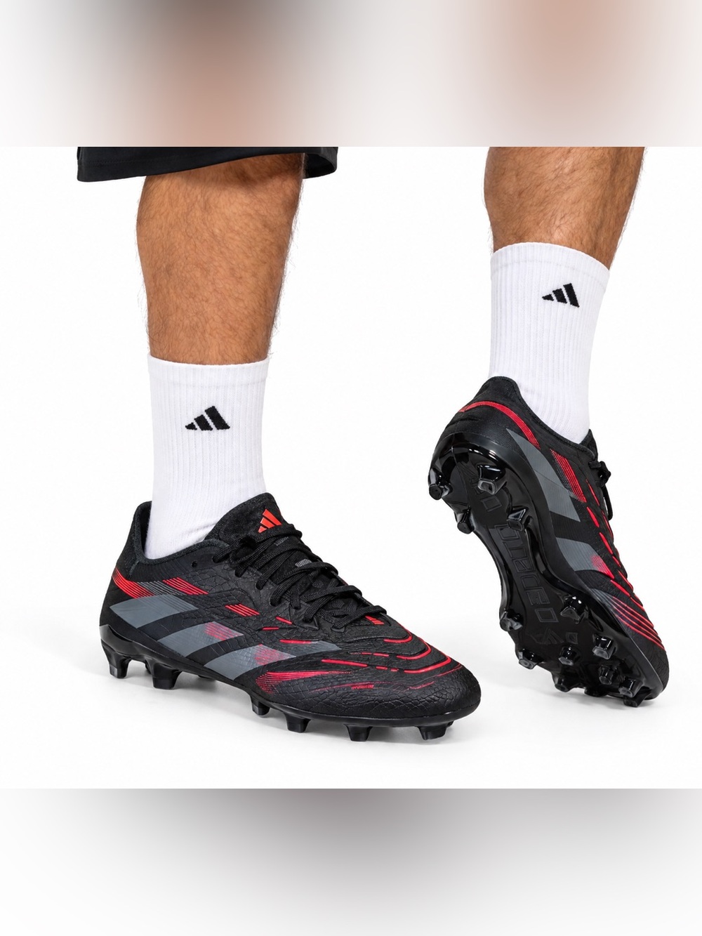 adidas Predator League FG Soccer Cleats Black Red Men Size 10.5 (ID1328)